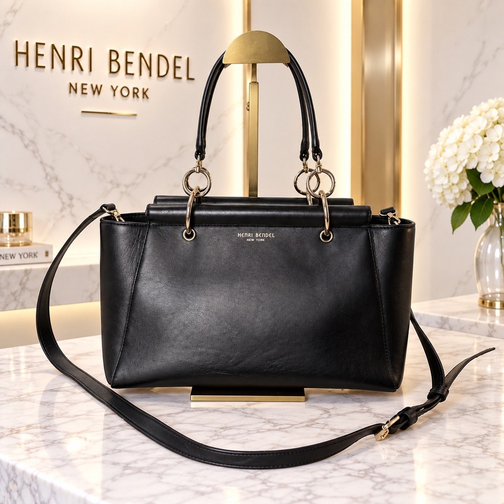 Henri Bendel Satchel Leather Black Convertible With Crossbody Bag